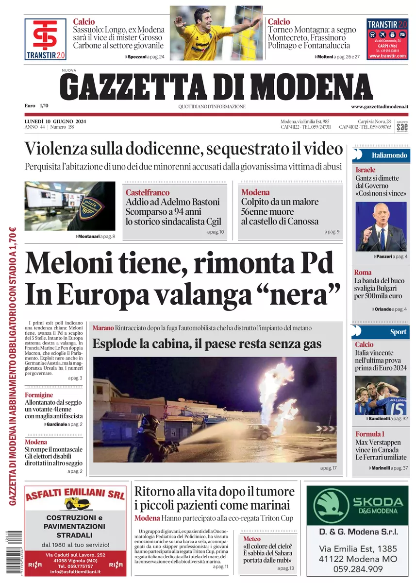 Prima-pagina-gazzetta di modena-oggi-edizione-del-2024-06-10